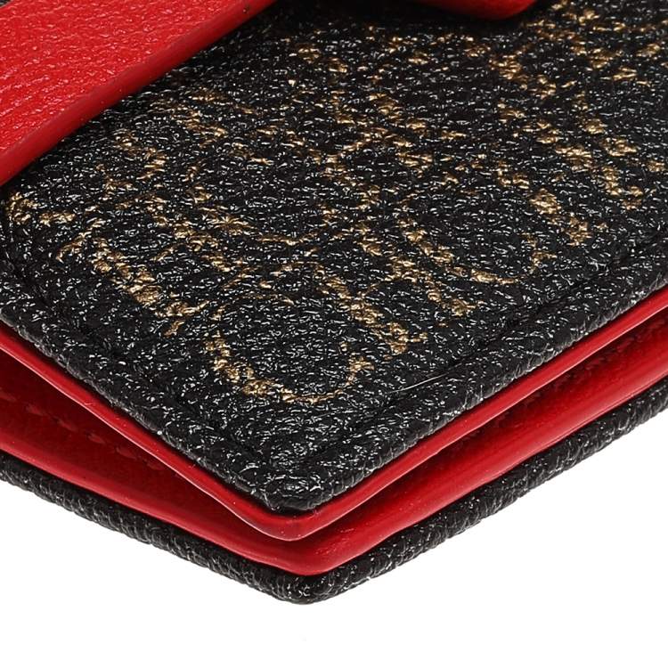 Pre Owned CH Carolina Herrera Brown-Red Leather Monogram Continental Wallet