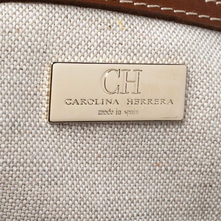 Pre Owned CH Carolina Herrera Brown/Beige Canvas and Leather Vendome Tote