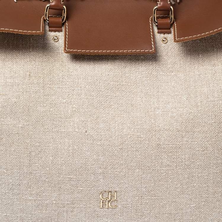 Pre Owned CH Carolina Herrera Brown/Beige Canvas and Leather Vendome Tote
