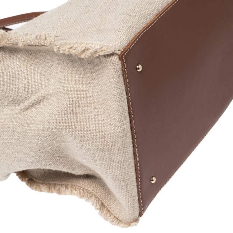 Pre Owned CH Carolina Herrera Brown/Beige Canvas and Leather Vendome Tote
