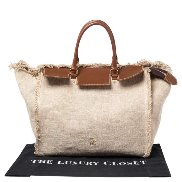 Pre Owned CH Carolina Herrera Brown/Beige Canvas and Leather Vendome Tote
