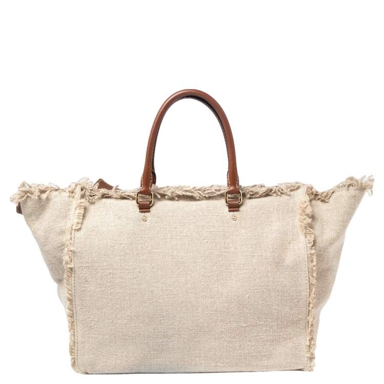Pre Owned CH Carolina Herrera Brown/Beige Canvas and Leather Vendome Tote