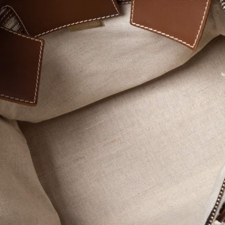 Pre Owned CH Carolina Herrera Brown/Beige Canvas and Leather Vendome Tote