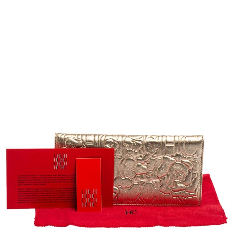 Pre Owned CH Carolina Herrera Embossed Leather Bifold Continental Wallet