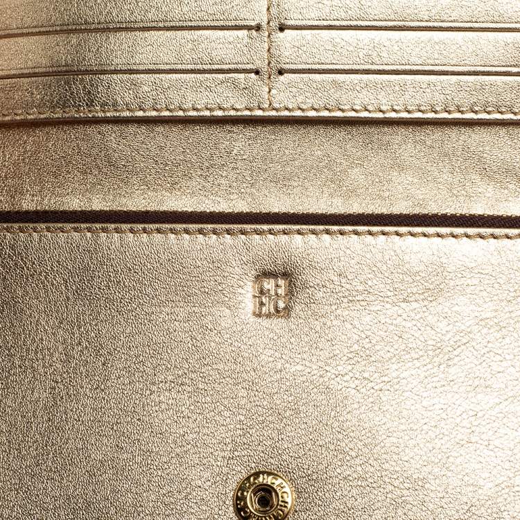 Pre Owned CH Carolina Herrera Embossed Leather Bifold Continental Wallet