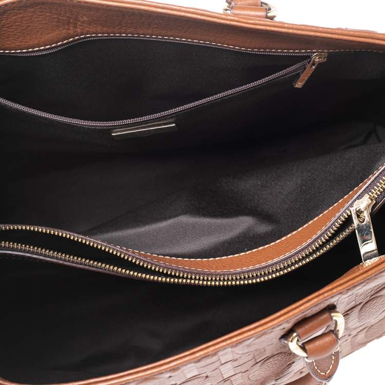 مملوكة مسبقًا CH Carolina Herrera Brown Monogram Embossed Leather Charm Tote