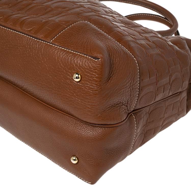 مم�لوكة مسبقًا CH Carolina Herrera Brown Monogram Embossed Leather Charm Tote