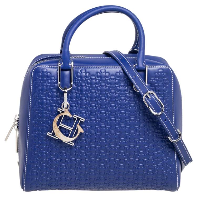 Pre Owned CH Carolina Herrera Blue Embossed Leather Baron Satchel