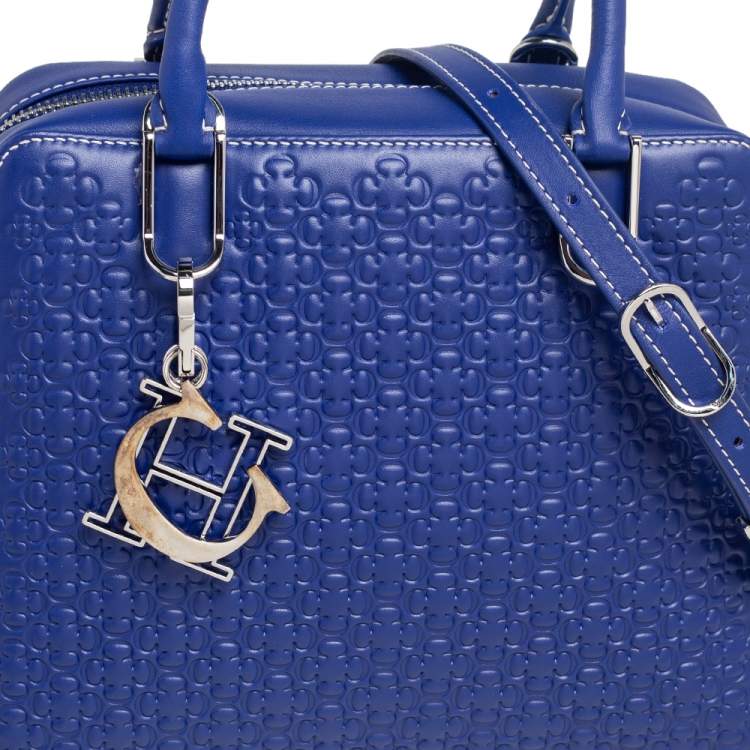 Pre Owned CH Carolina Herrera Blue Embossed Leather Baron Satchel