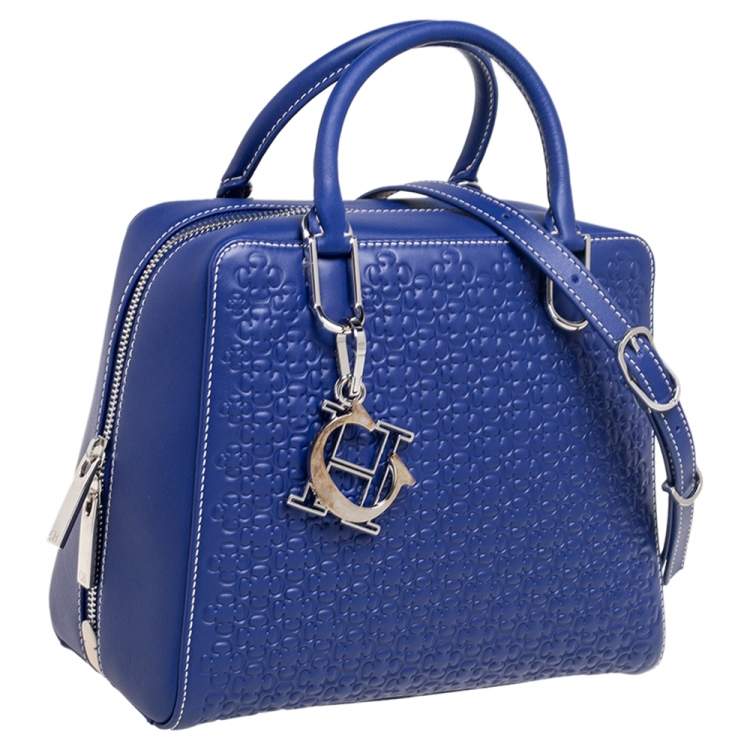 Pre Owned CH Carolina Herrera Blue Embossed Leather Baron Satchel