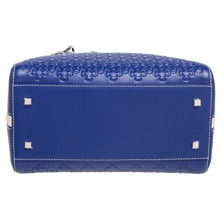 Pre Owned CH Carolina Herrera Blue Embossed Leather Baron Satchel