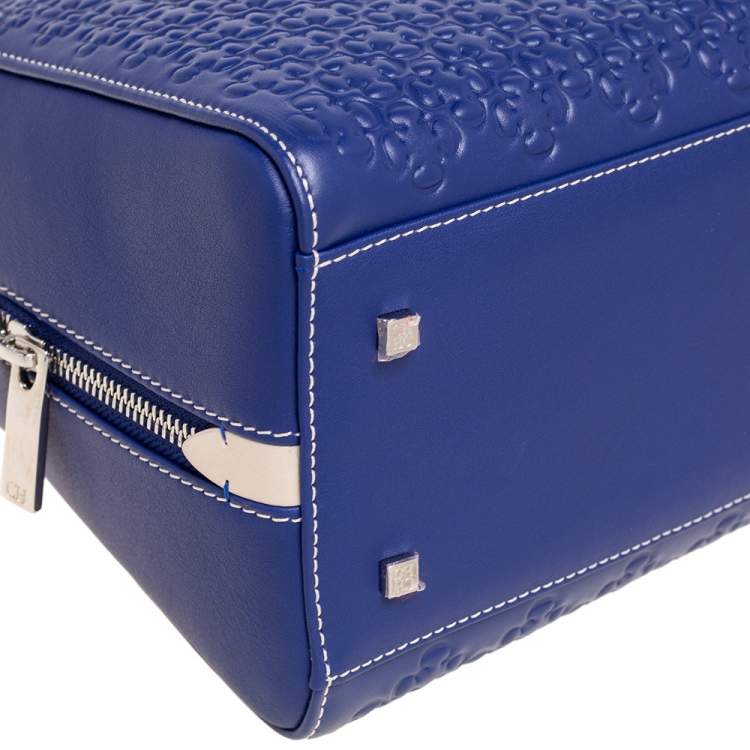 Pre Owned CH Carolina Herrera Blue Embossed Leather Baron Satchel