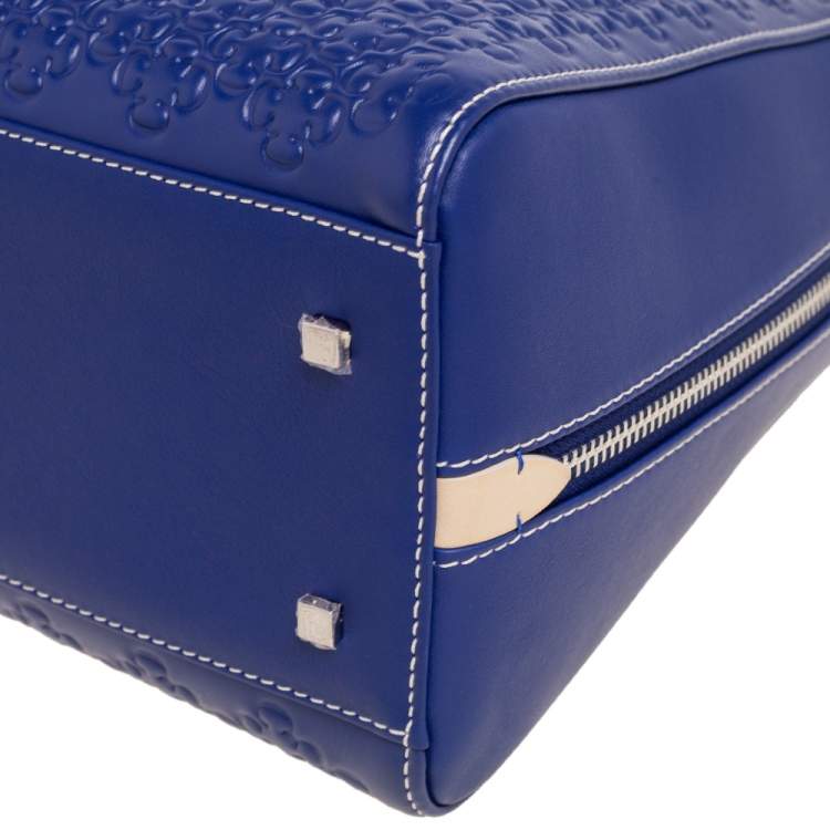 Pre Owned CH Carolina Herrera Blue Embossed Leather Baron Satchel
