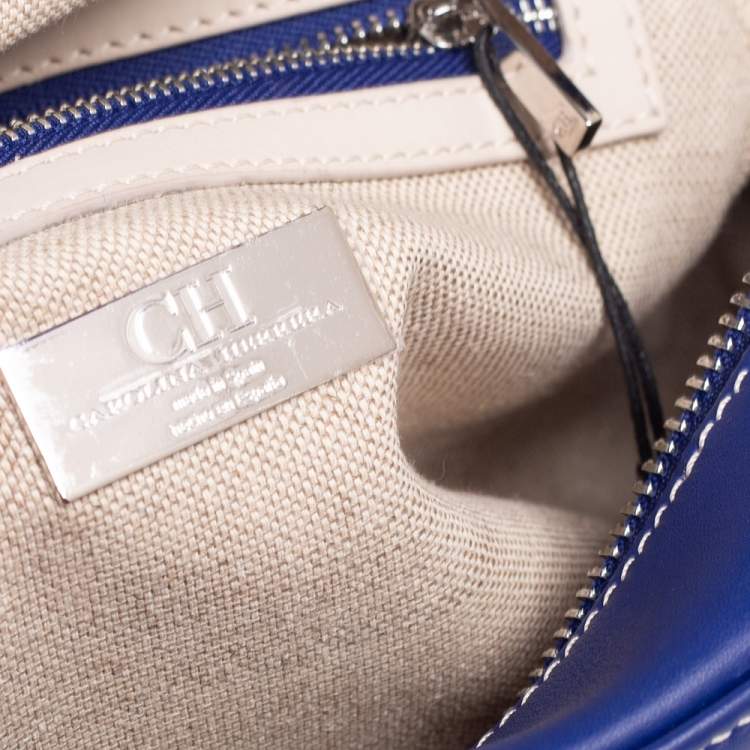 Pre Owned CH Carolina Herrera Blue Embossed Leather Baron Satchel