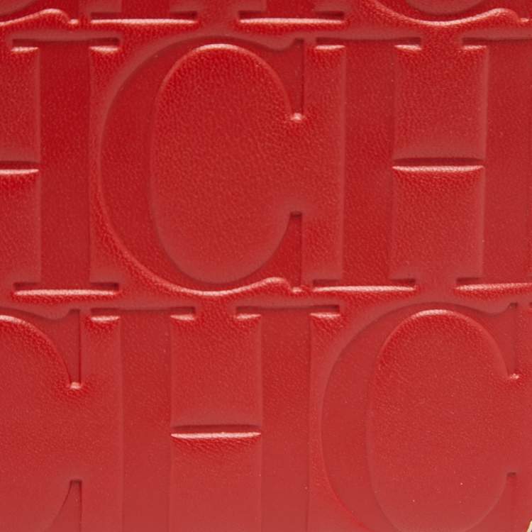 Pre Owned CH Carolina Herrera Red Monogram Leather Zip Around Wallet
