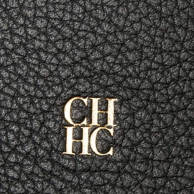 Pre Owned CH Carolina Herrera Black Monogram Embossed Leather Satchel 