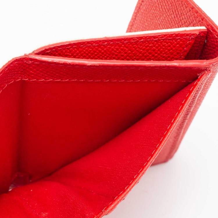 Pre Owned CH Carolina Herrera Red/Off White Monogram Coated Canvas and Leather Flap Compact Wallet