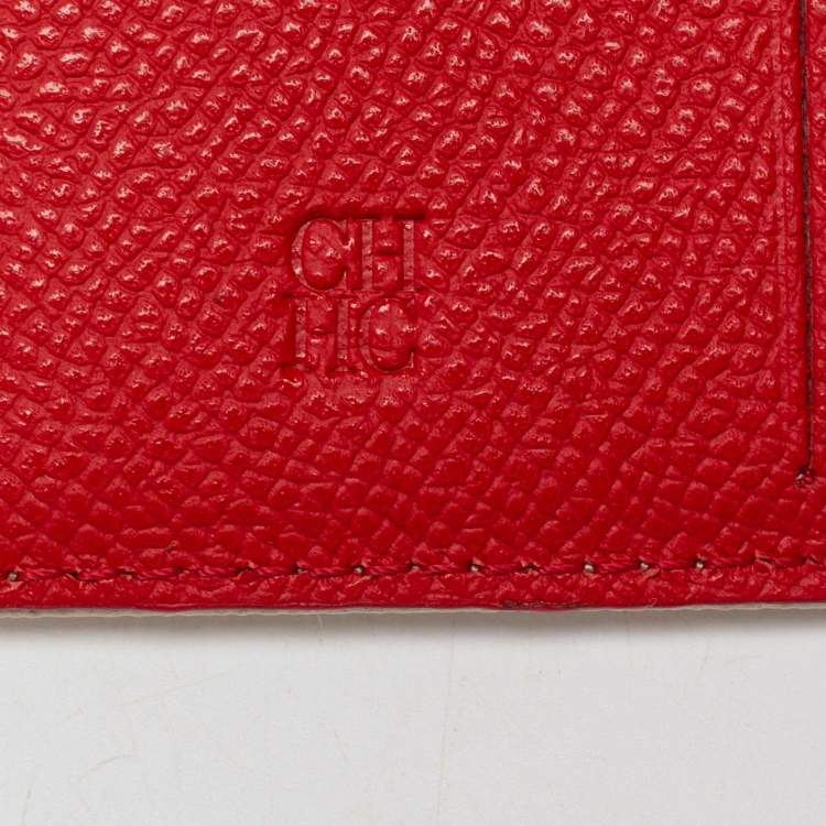 Pre Owned CH Carolina Herrera Red/Off White Monogram Coated Canvas and Leather Flap Compact Wallet