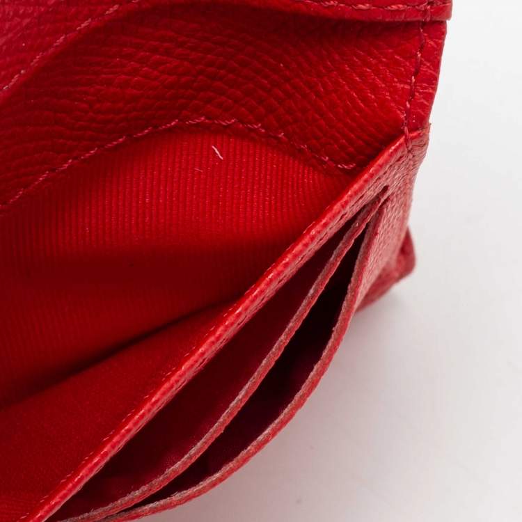 Pre Owned CH Carolina Herrera Red/Off White Monogram Coated Canvas and Leather Flap Compact Wallet