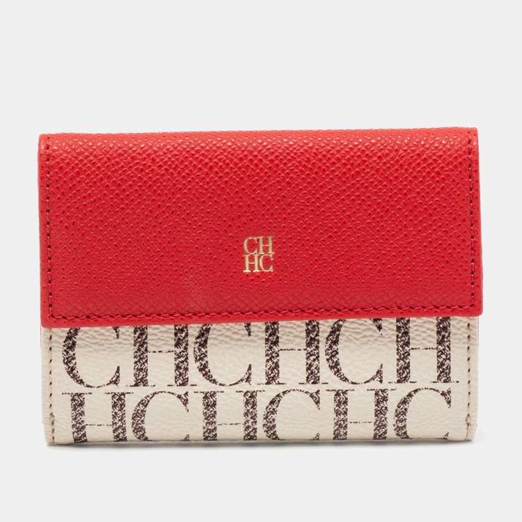 CH Carolina Herrera Red/Off White Monogram Coated Canvas and Leather ...