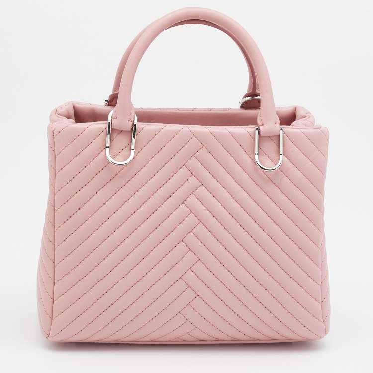 Pre Owned CH Carolina Herrera Pink Quilted Leather Duchess Tote 