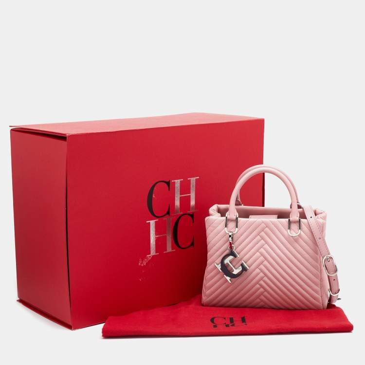 Pre Owned CH Carolina Herrera Pink Quilted Leather Duchess Tote 