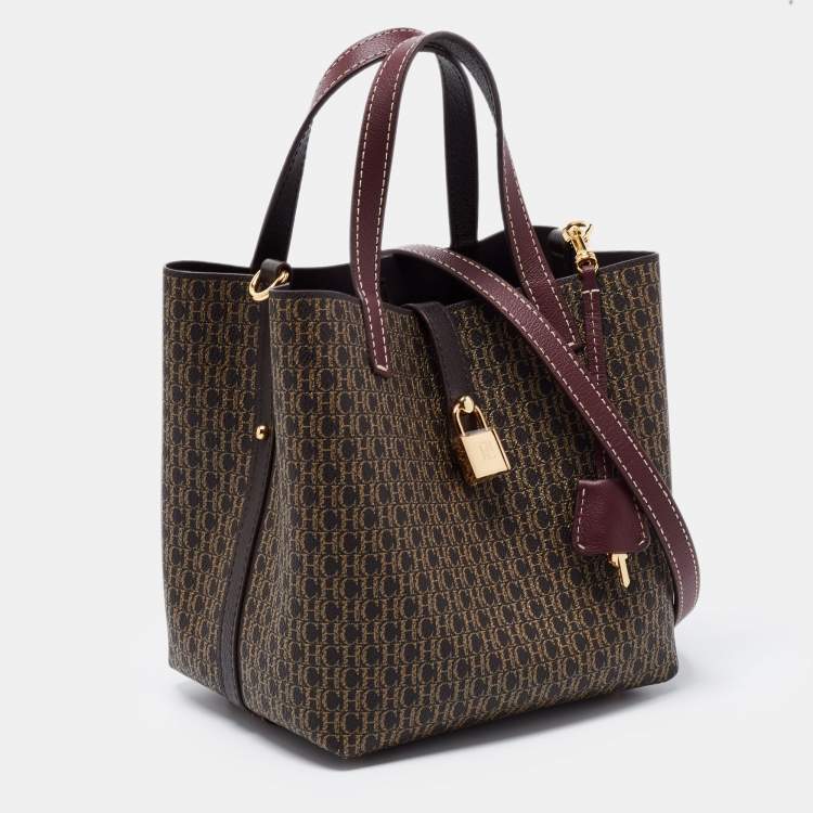 Pre Owned CH Carolina Herrera Brown Signature Coated Canvas and Leather Matryoshka Padlock Tote