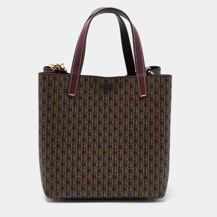 Pre Owned CH Carolina Herrera Brown Signature Coated Canvas and Leather Matryoshka Padlock Tote