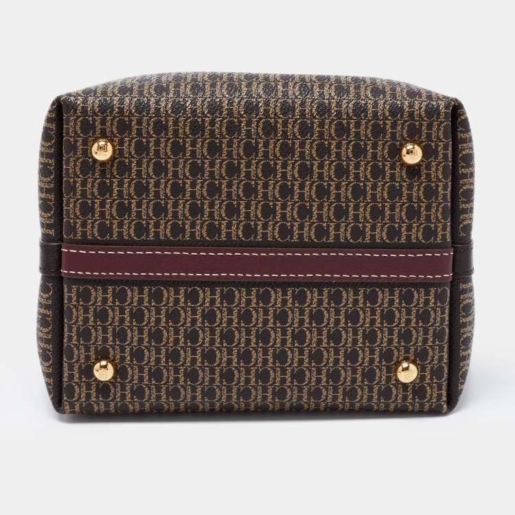 Pre Owned CH Carolina Herrera Brown Signature Coated Canvas and Leather Matryoshka Padlock Tote