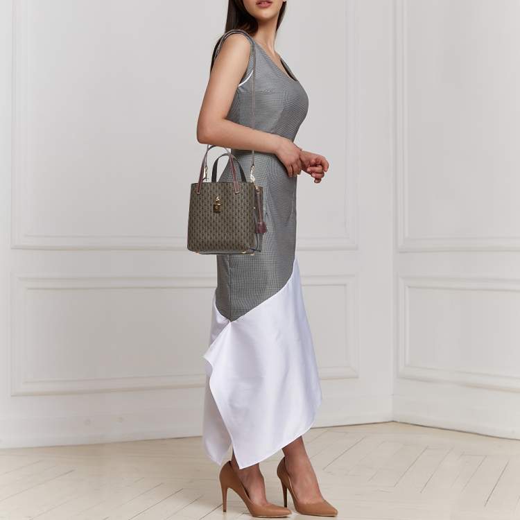 Pre Owned CH Carolina Herrera Brown Signature Coated Canvas and Leather Matryoshka Padlock Tote