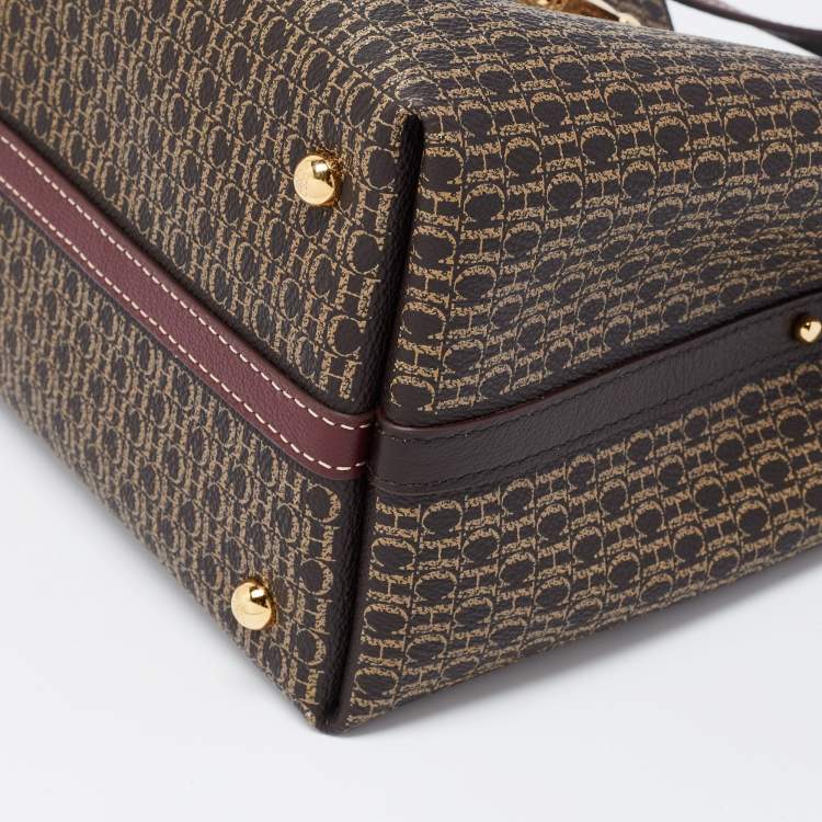 Pre Owned CH Carolina Herrera Brown Signature Coated Canvas and Leather Matryoshka Padlock Tote