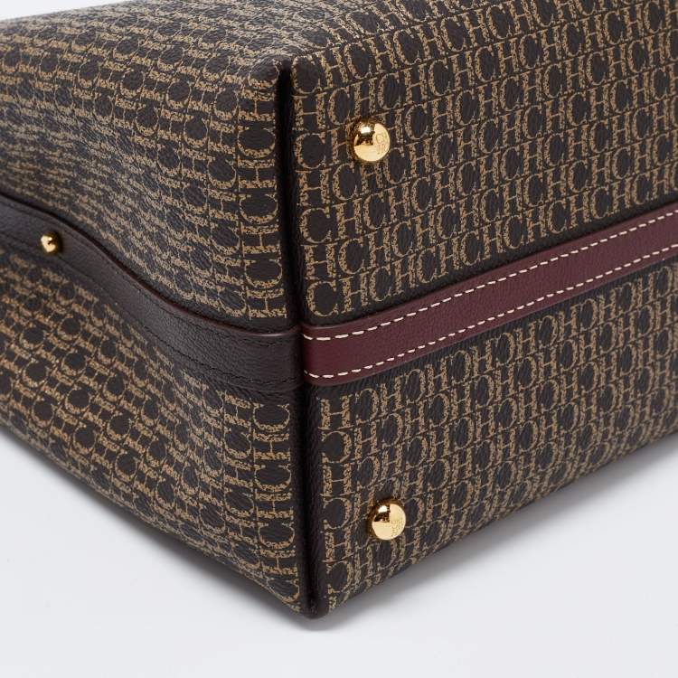 Pre Owned CH Carolina Herrera Brown Signature Coated Canvas and Leather Matryoshka Padlock Tote