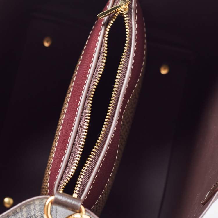 Pre Owned CH Carolina Herrera Brown Signature Coated Canvas and Leather Matryoshka Padlock Tote