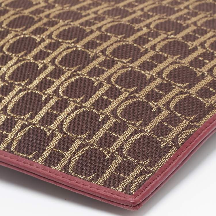 Pre Owned CH Carolina Herrera Burgundy/Brown Monogram Canvas Continental Pouch