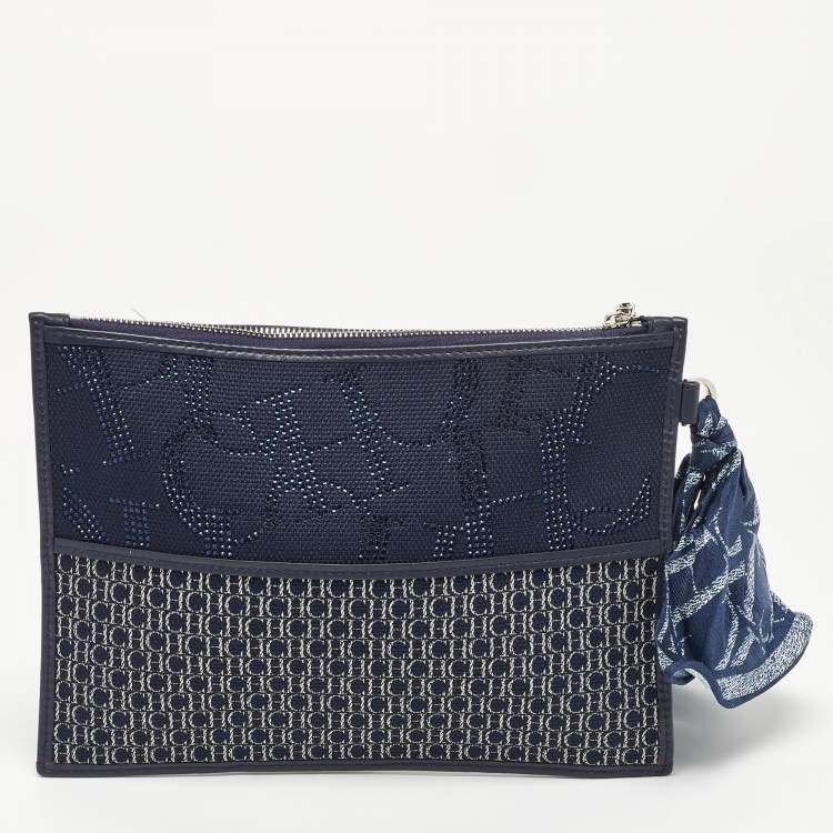 Pre Owned CH Carolina Herrera Blue Monogram Canvas Zip Pouch