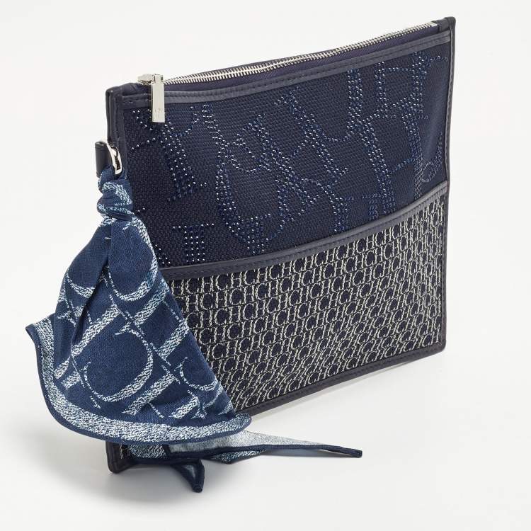 Pre Owned CH Carolina Herrera Blue Monogram Canvas Zip Pouch