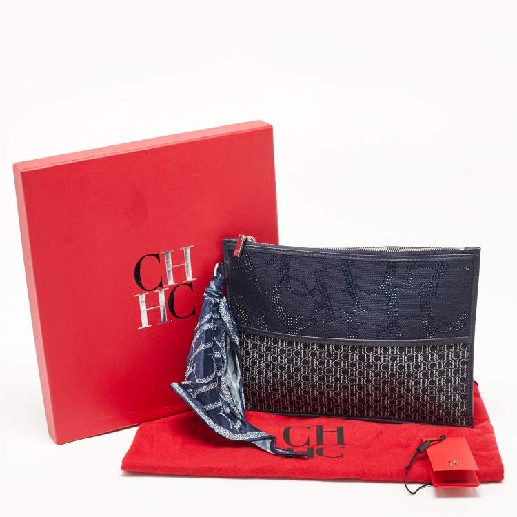 Pre Owned CH Carolina Herrera Blue Monogram Canvas Zip Pouch