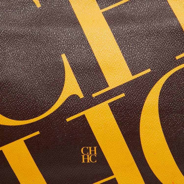 Pre Owned CH Carolina Herrera Brown/Yellow Monogram Coated Canvas Wristlet Clutch