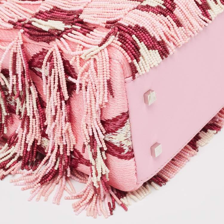 Pre Owned CH Carolina Herrera Pink Beaded Fabric Small Duchess Tote