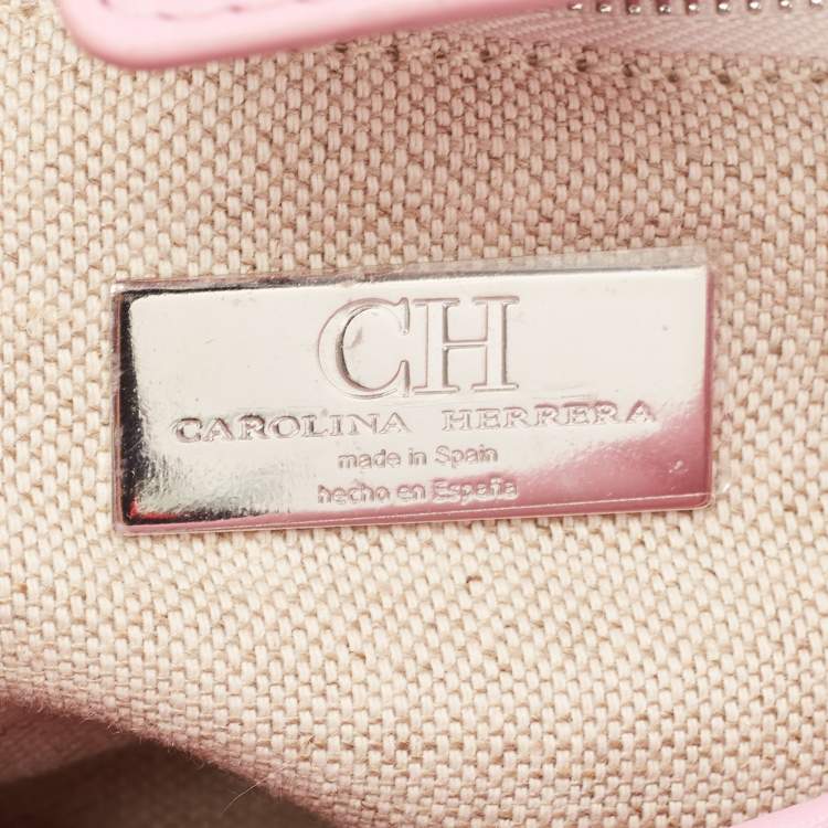 Pre Owned CH Carolina Herrera Pink Beaded Fabric Small Duchess Tote