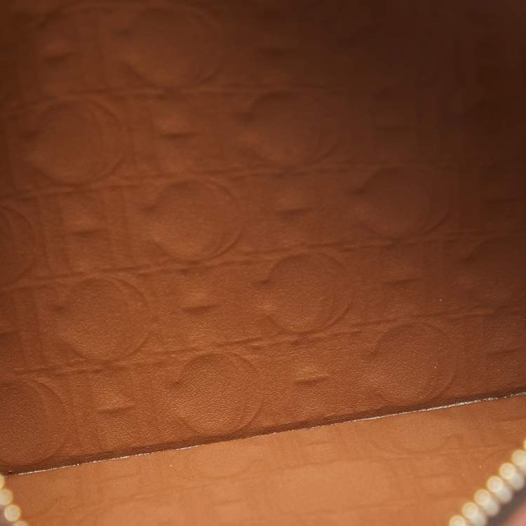 Pre Owned CH Carolina Herrera Brown Monogram Embossed Leather Wrsitlet Clutch