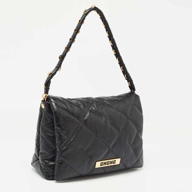 Pre Owned CH Carolina Herrera Black Quilted Leather Medium Bimba Soft Shoulder Bag