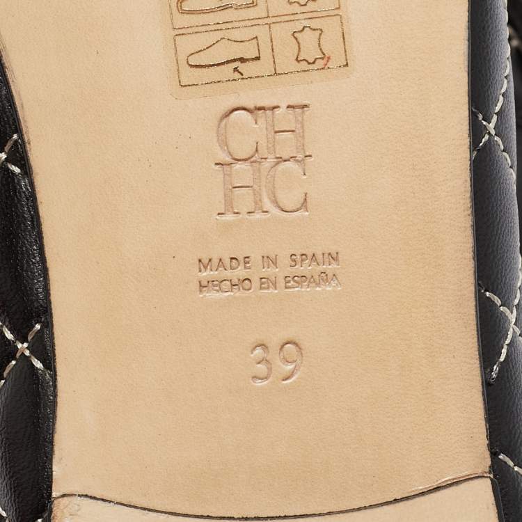 Pre Owned CH Carolina Herrera Black Leather Ballet Flats Size 39