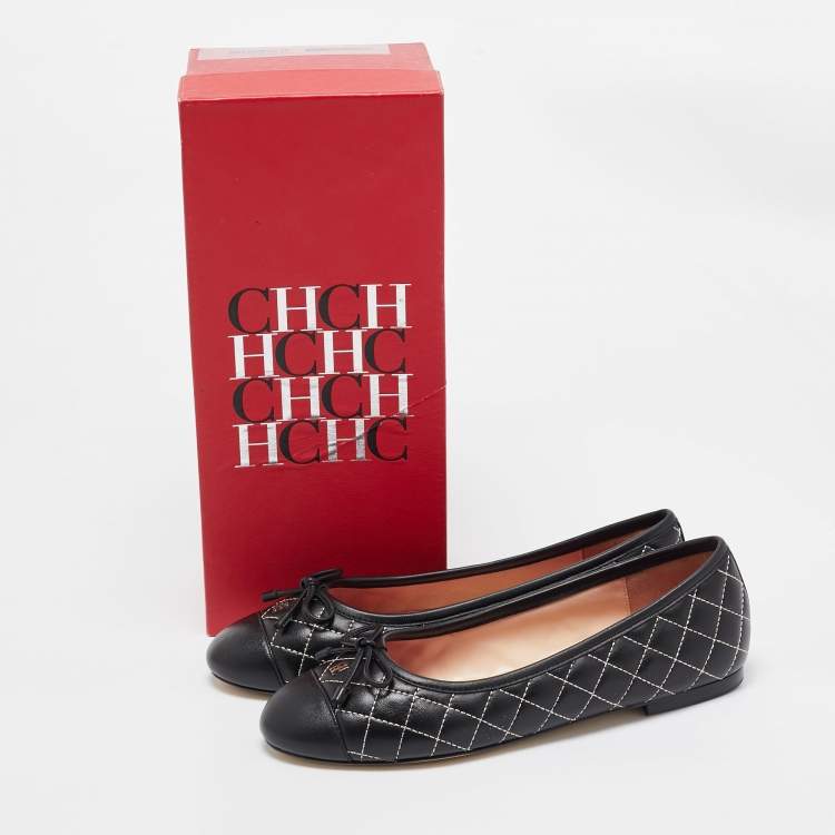 Pre Owned CH Carolina Herrera Black Leather Ballet Flats Size 39