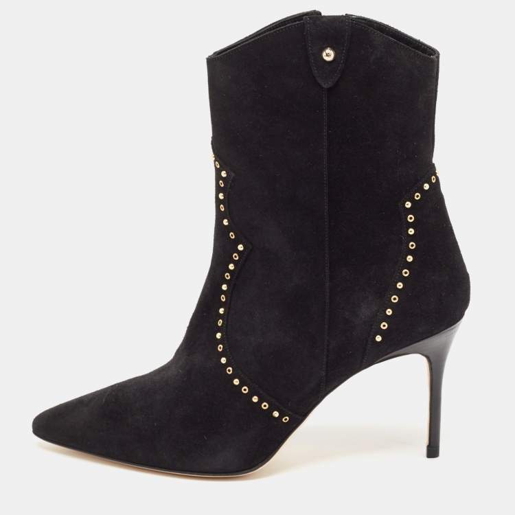 Pre Owned CH Carolina Herrera Black Suede Ankle Length Boots Size 37