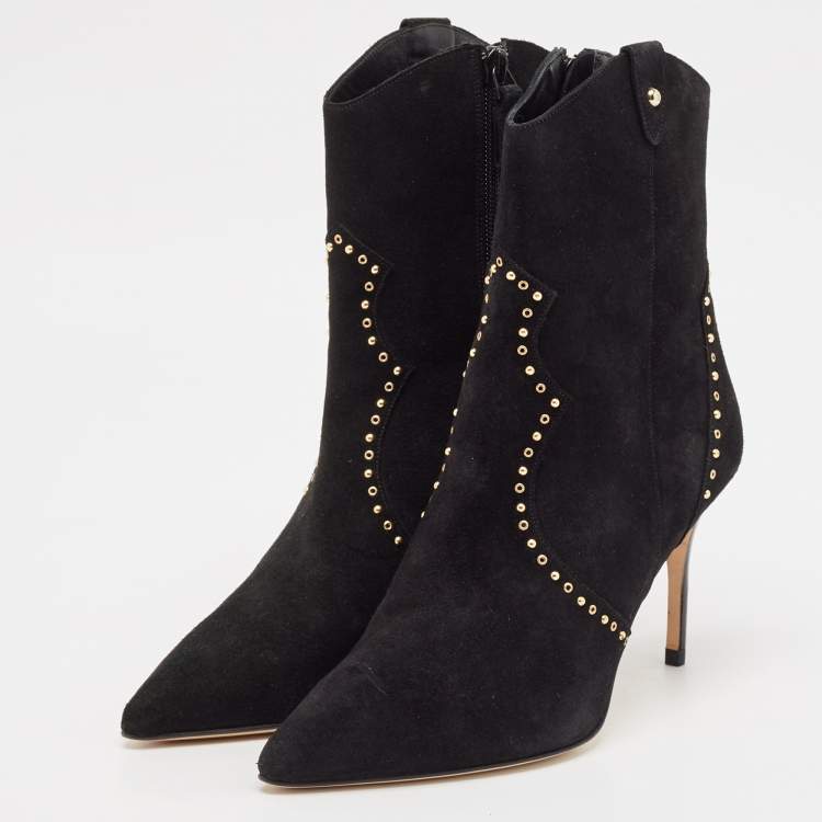Pre Owned CH Carolina Herrera Black Suede Ankle Length Boots Size 37