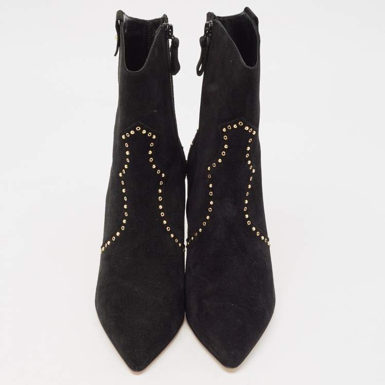 Pre Owned CH Carolina Herrera Black Suede Ankle Length Boots Size 37
