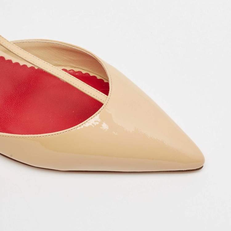 Pre Owned CH Carolina Herrera Beige Patent Leather Ankle Strap Pumps Size 38