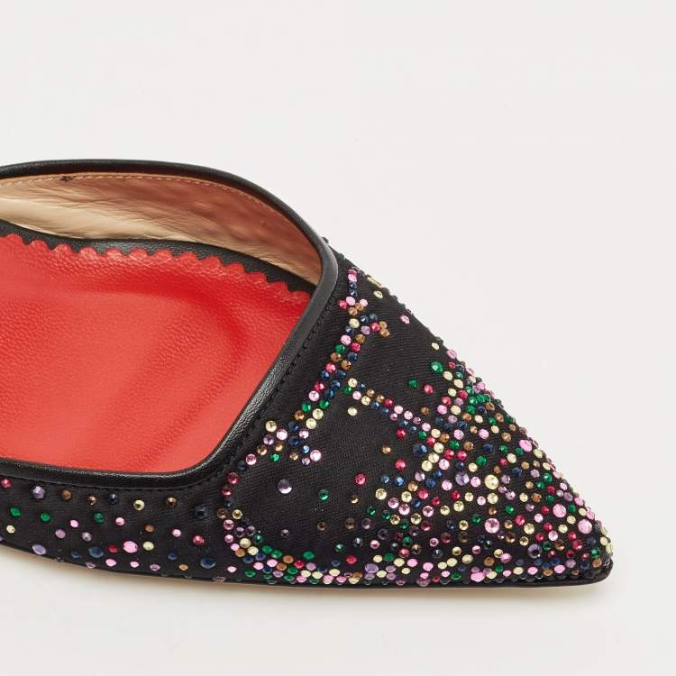 Pre Owned CH Carolina Herrera Black Crystal Embellished Fabric and Leather Slingback Pumps Size 37