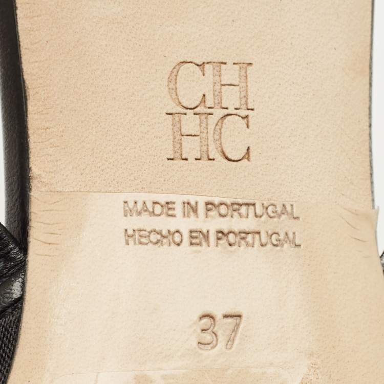 Pre Owned CH Carolina Herrera Black Crystal Embellished Fabric and Leather Slingback Pumps Size 37